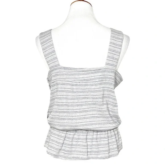 SOLD-Lucky Tassel Tie Waist Peplum Blue White Striped Sleeveless Knit Tank Top - Picture 6 of 10
